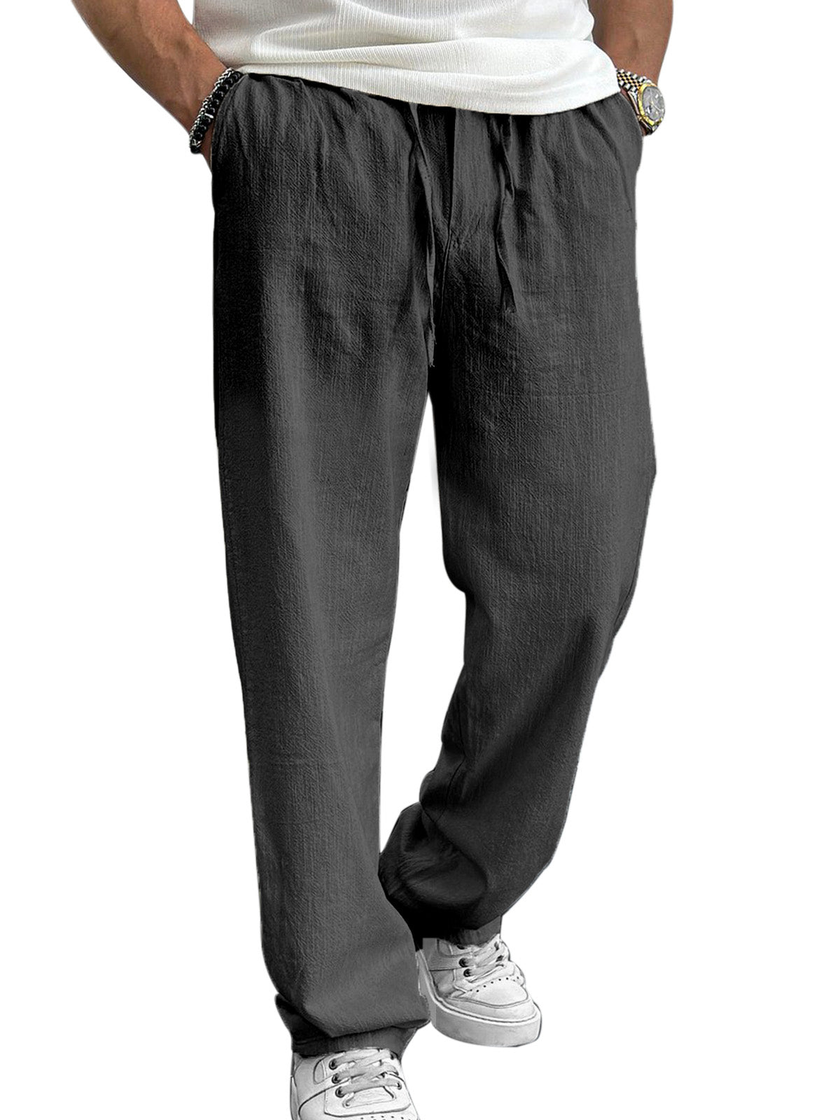 Men's Casual And Comfortable Hawaiian Solid Color Loose Trousers