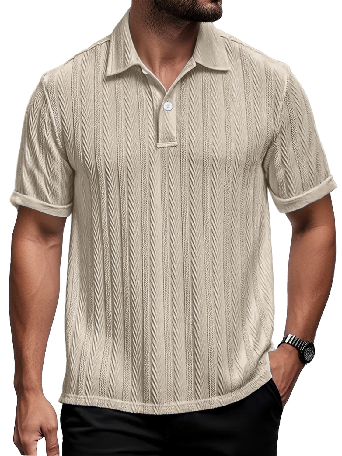 Men's Daily Casual Lapel Texture Comfortable Short-sleeved Polo Shirt