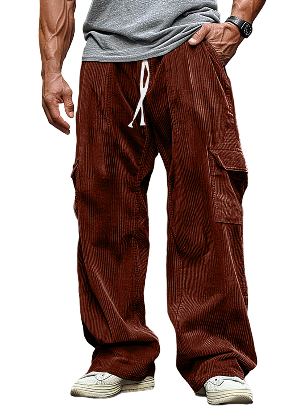 Men's Casual Corduroy Elastic Band Solid Color Trousers