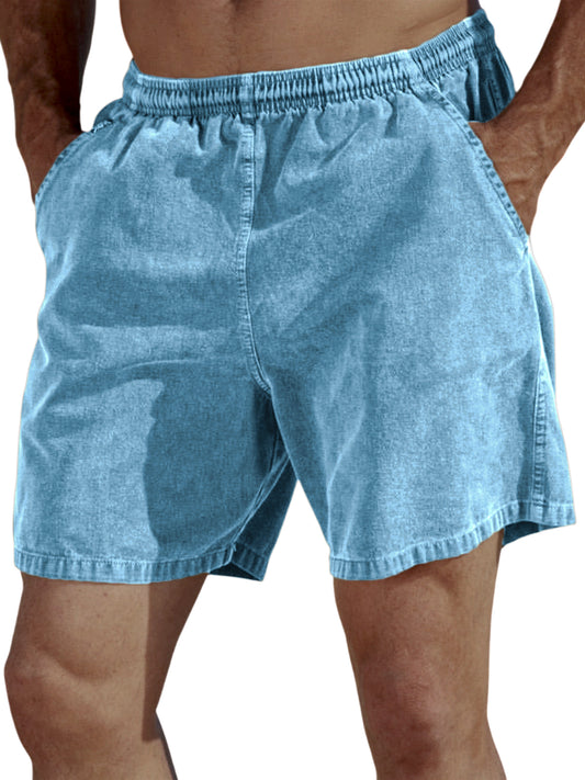 Men's Vintage Dyed Distressed Casual Beach Vacation Elastic Waist Shorts