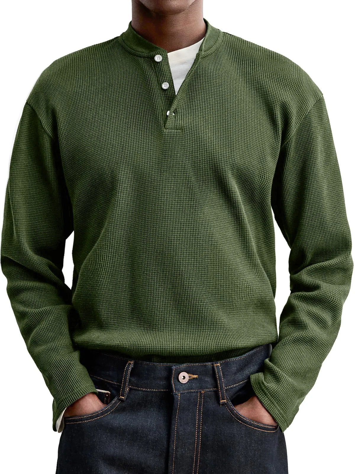 Men's Everyday Casual Waffle Button Down Long Sleeve Henley