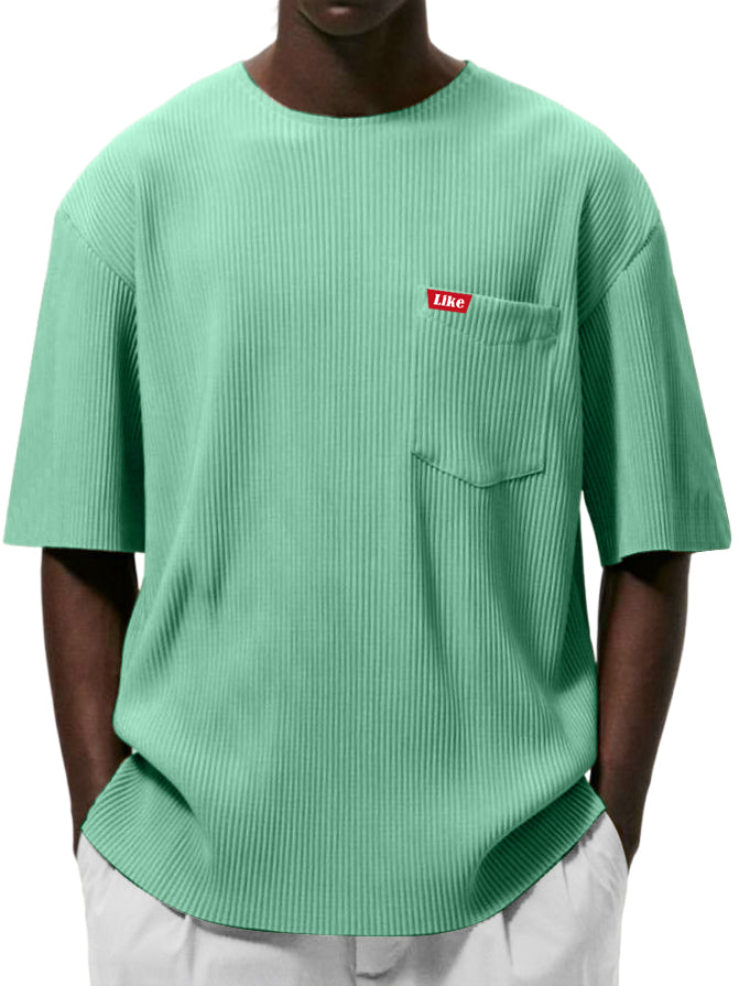 Men's Textured Striped Pocket Fashion Casual Short-sleeved T-shirt