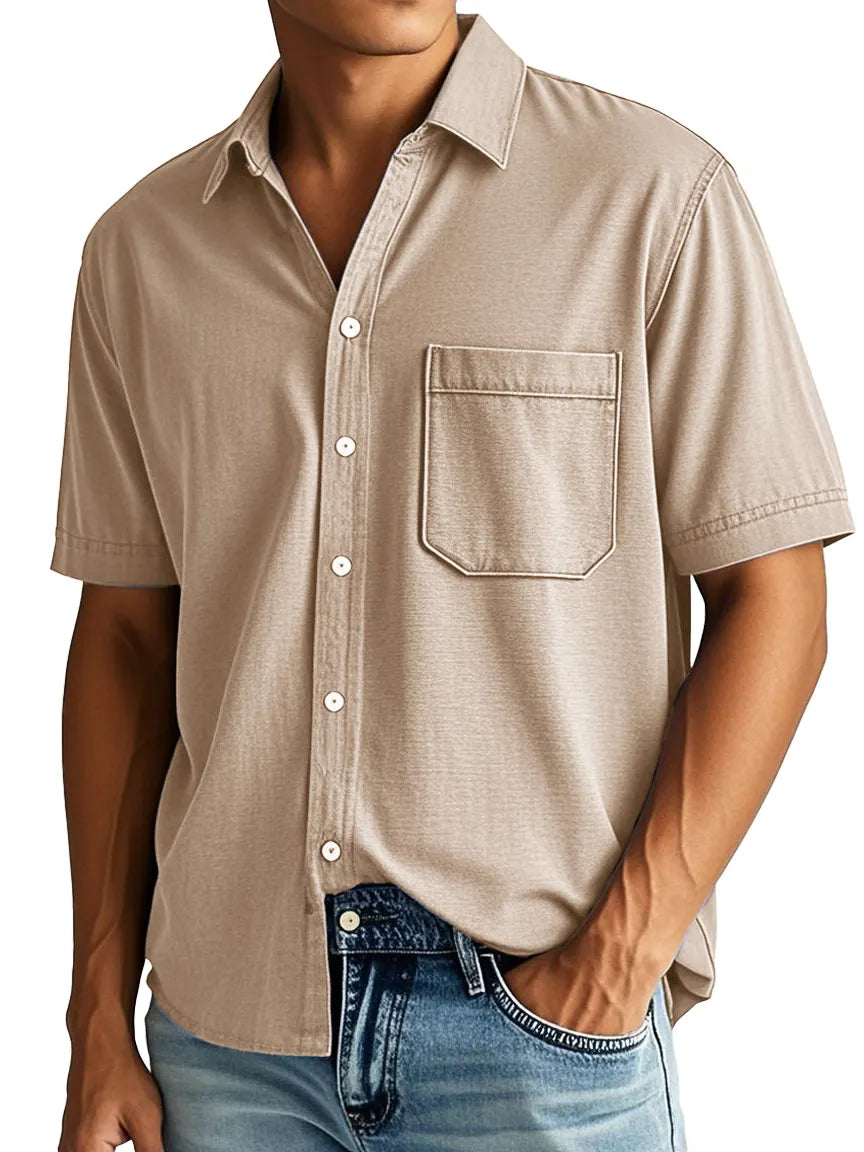 Men's Fashion Casual Lapel Pocket Short-sleeved Shirt