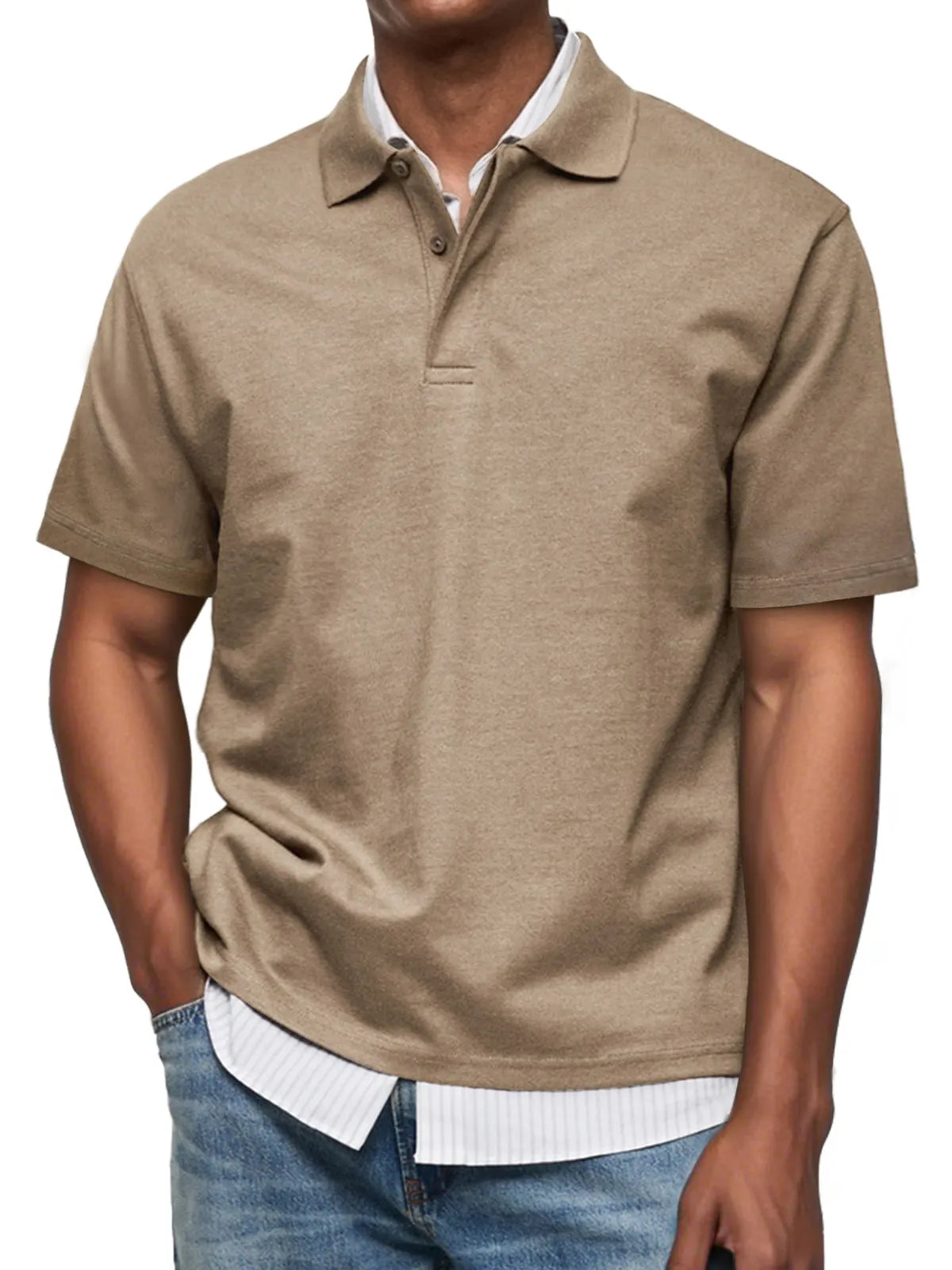 Men's Daily Casual Lapel Button Down Comfortable Short Sleeve Polo Shirt