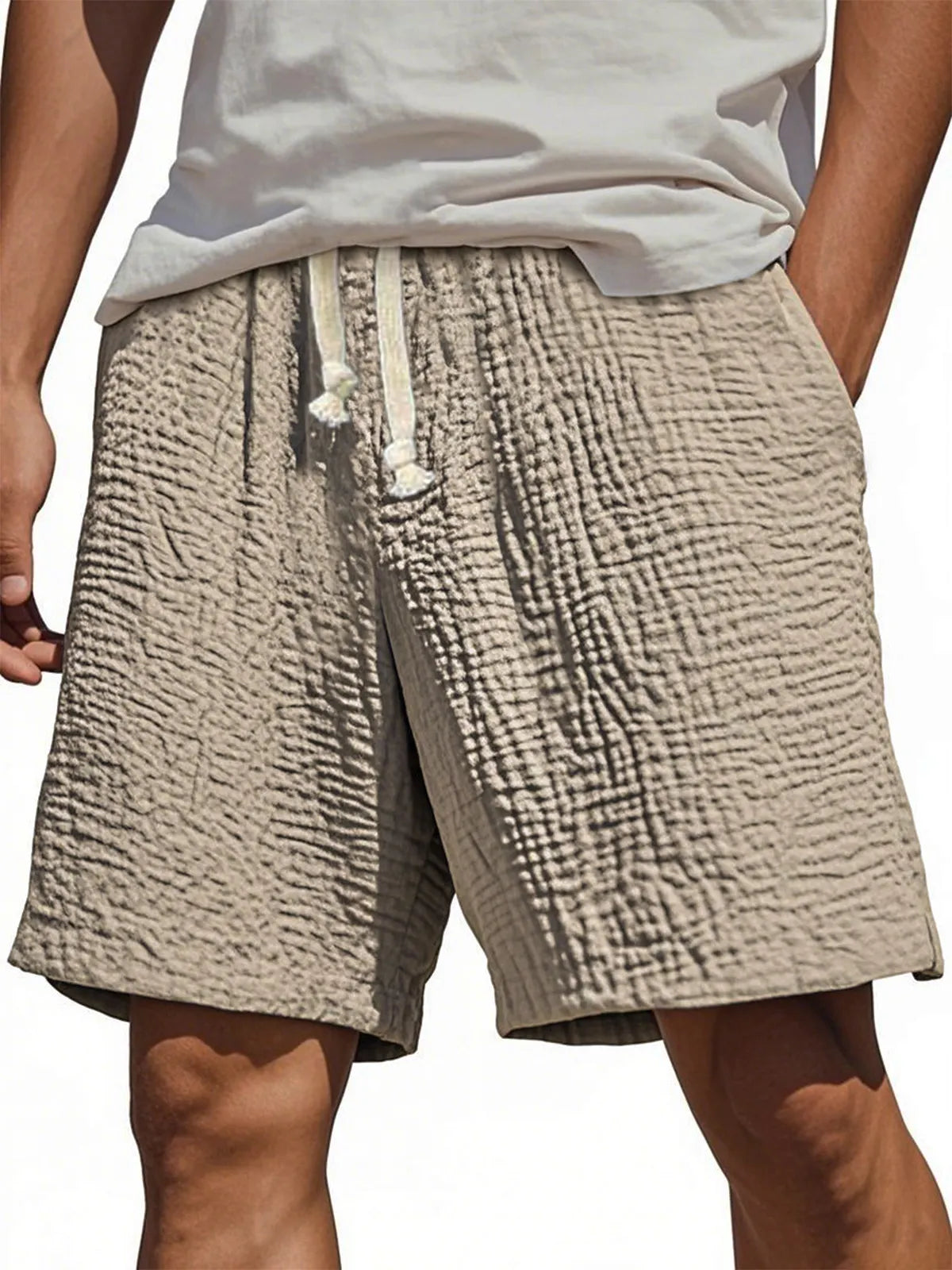Men's Stylish Wrinkled Textured  Lace-up Casual Shorts
