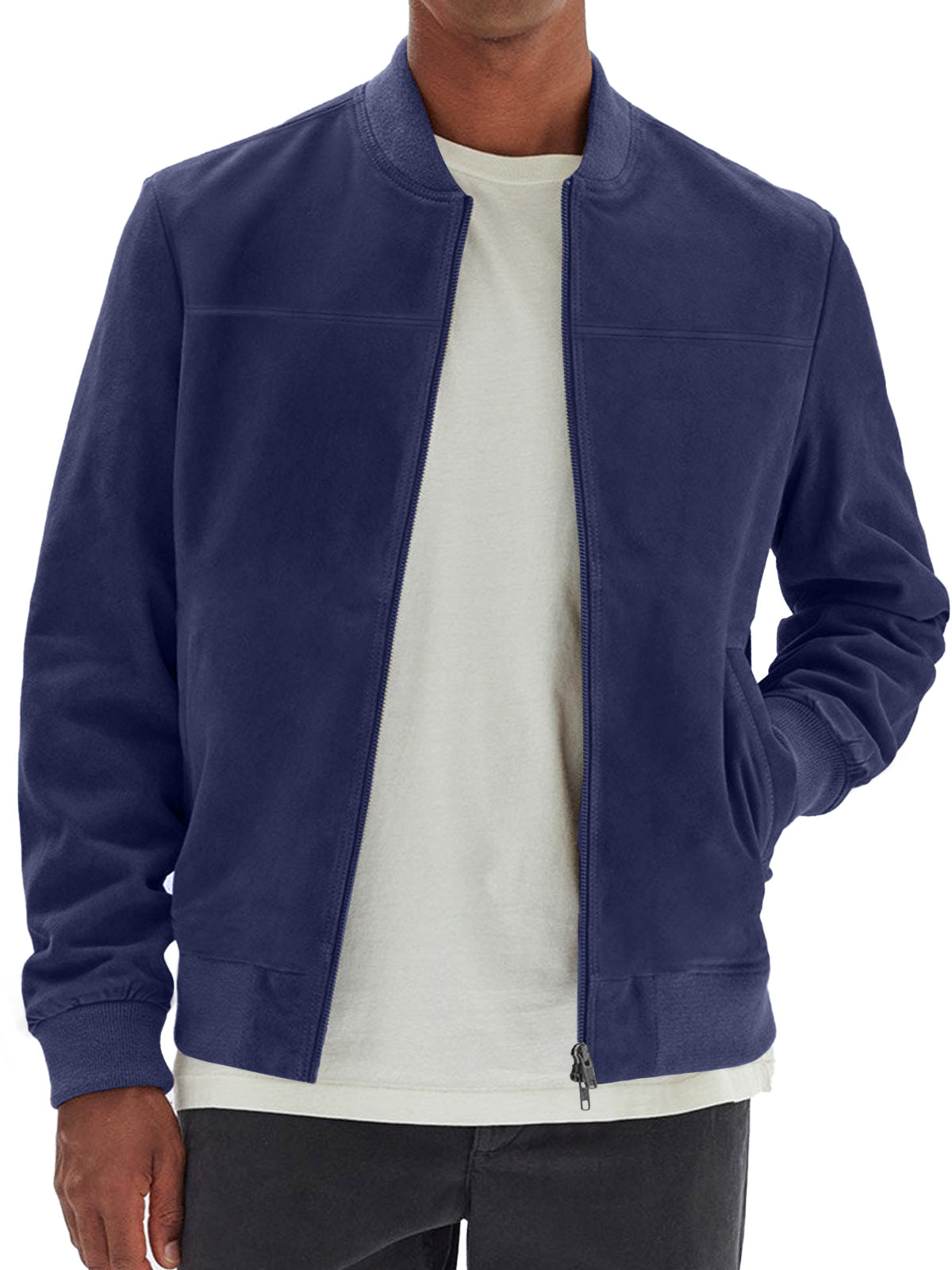 Men's Casual Suede Zip Solid Pocket Jacket Jacket
