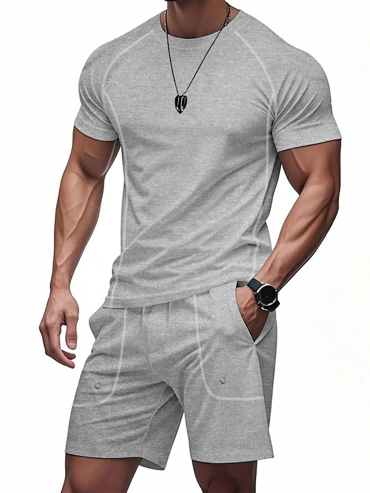 Men's Loose Set Raglan Quick-drying Sports Casual Short-sleeved Shorts Two-piece Suit