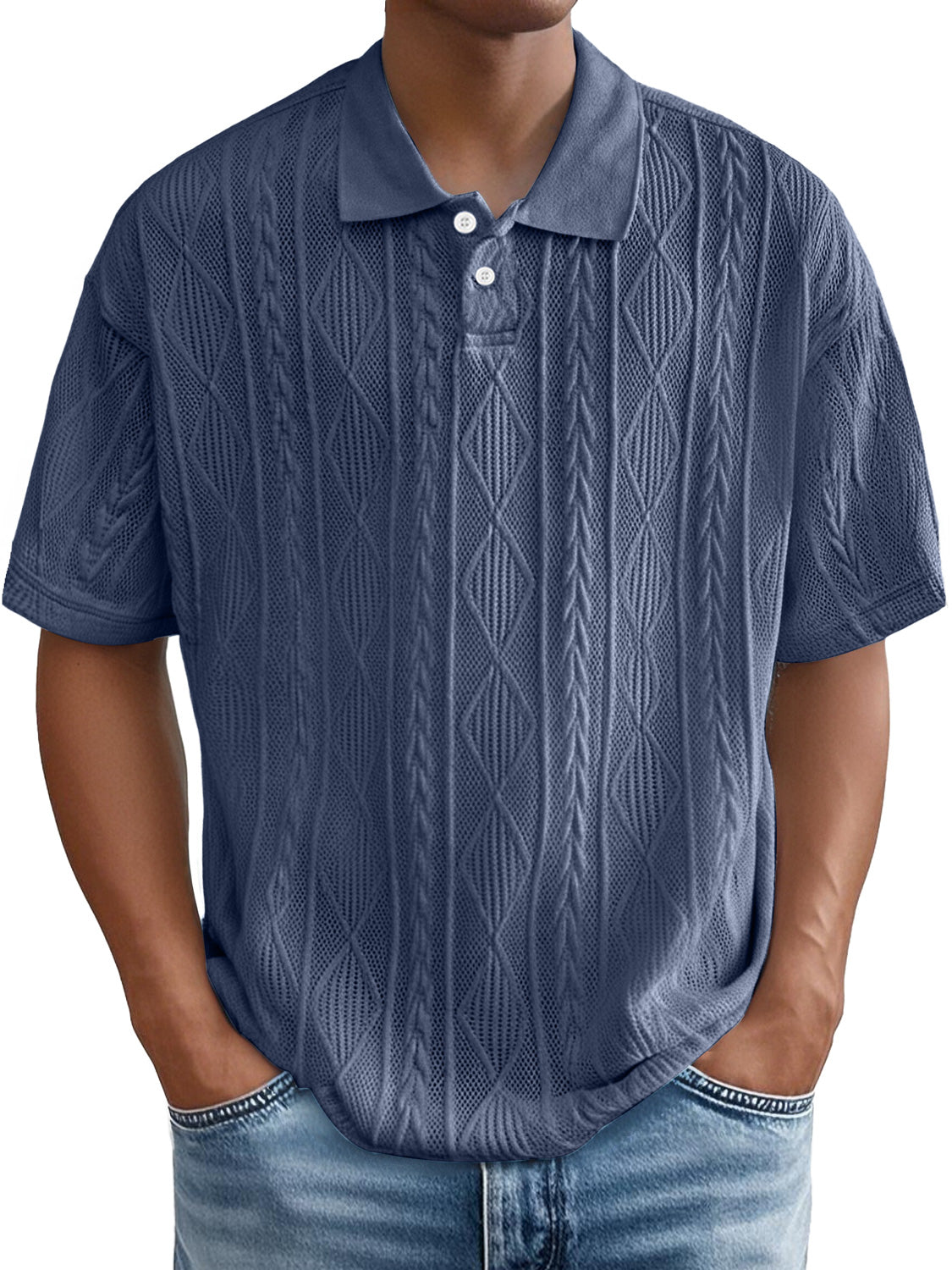 Men's Daily Casual Jacquard Texture Casual And Comfortable Short-sleeved Polo Shirt