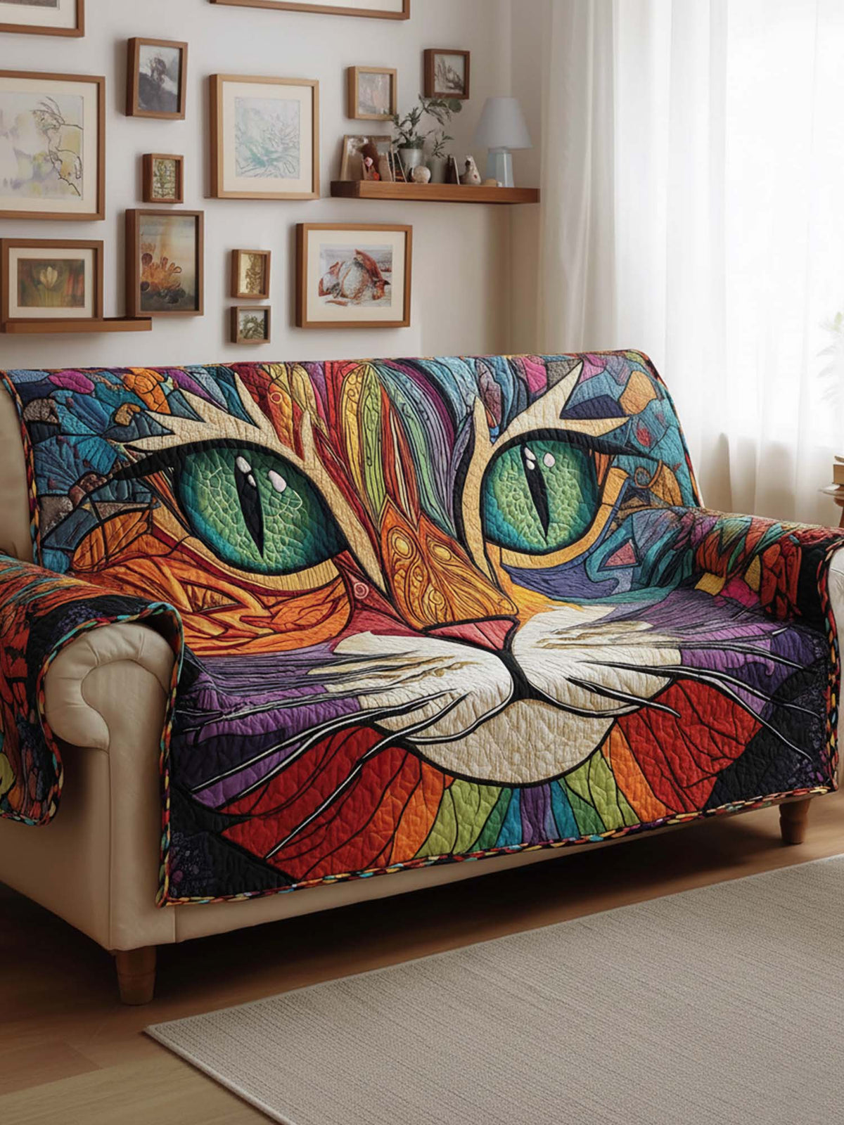 Colorful Cat Quilted Sofa Cover