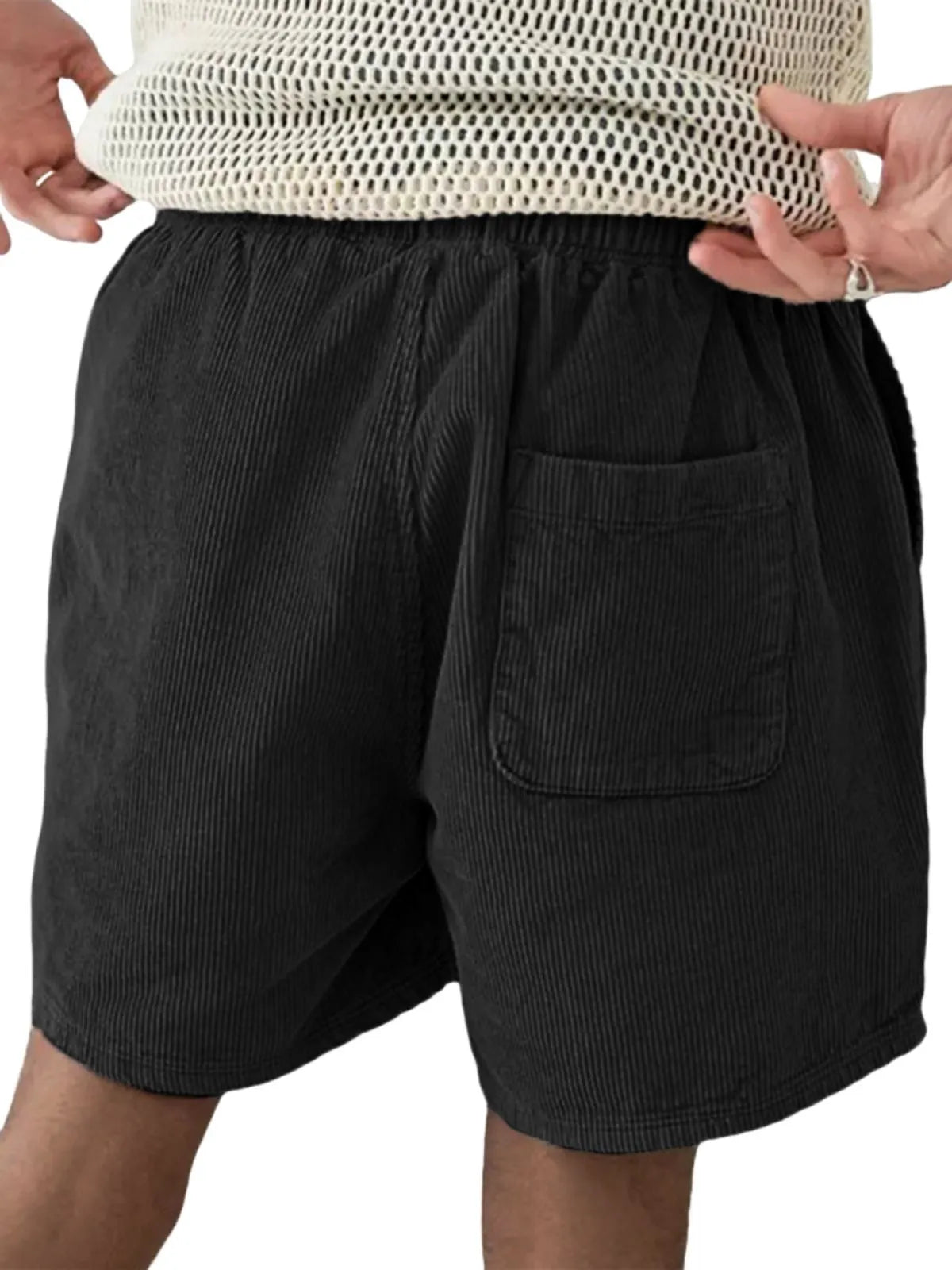 Men's Stylish Corduroy Utility Pocket Lace-up Drawstring Casual Shorts