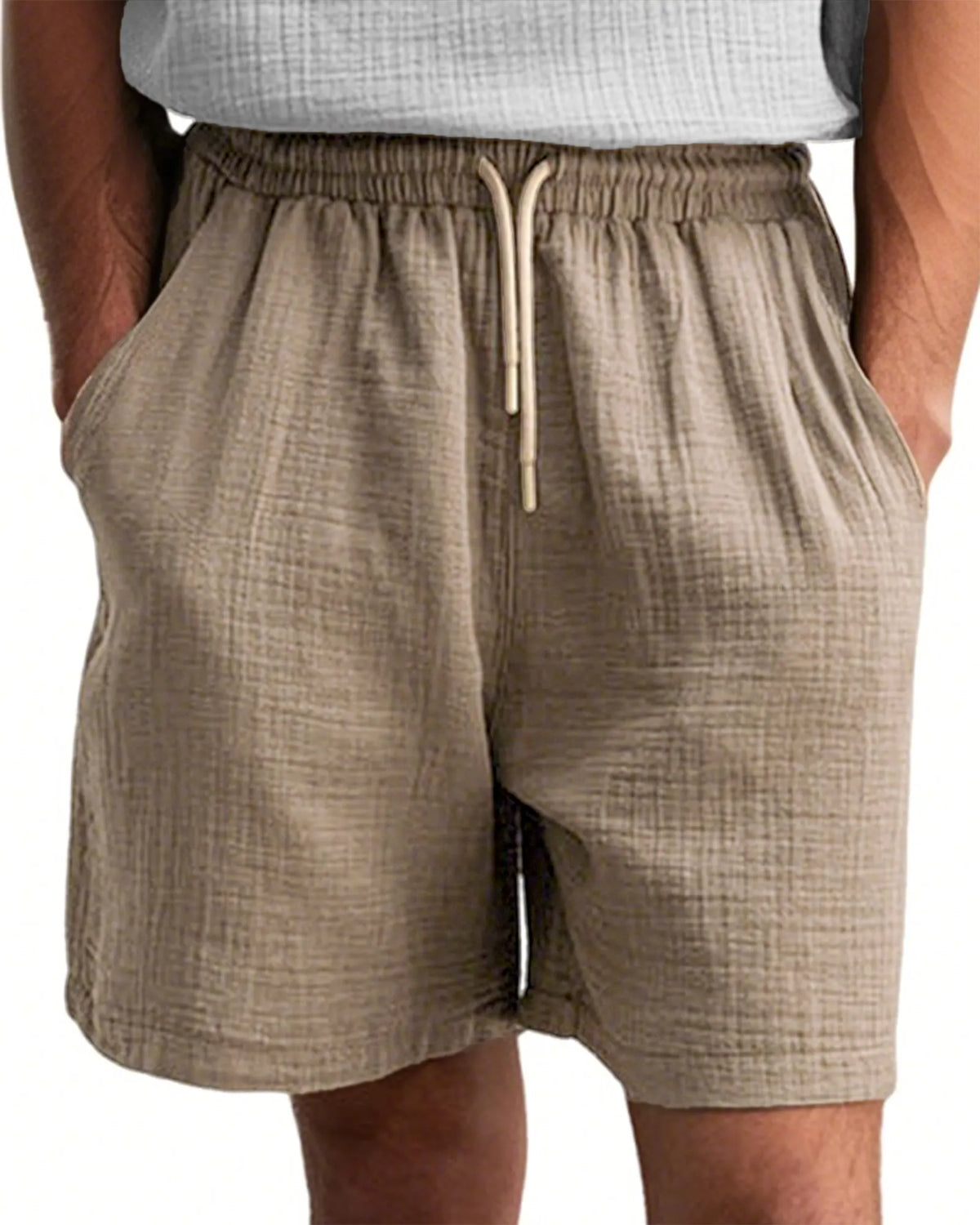 Men's Comfort Gauze Musilin Daily Casual Lace-Up Shorts with Pockets