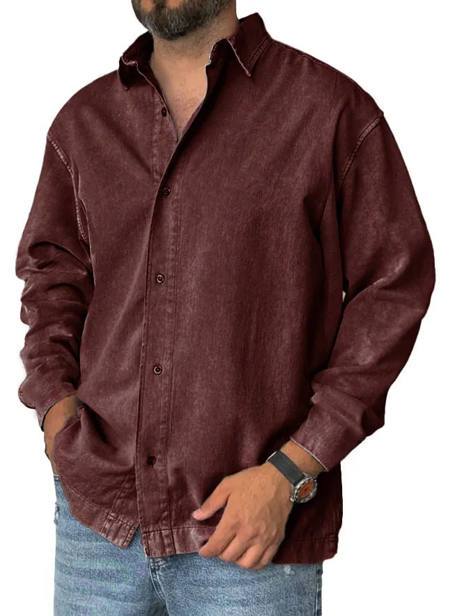 Men's Fashion Retro Distressed Lapel Long-sleeved Shirt