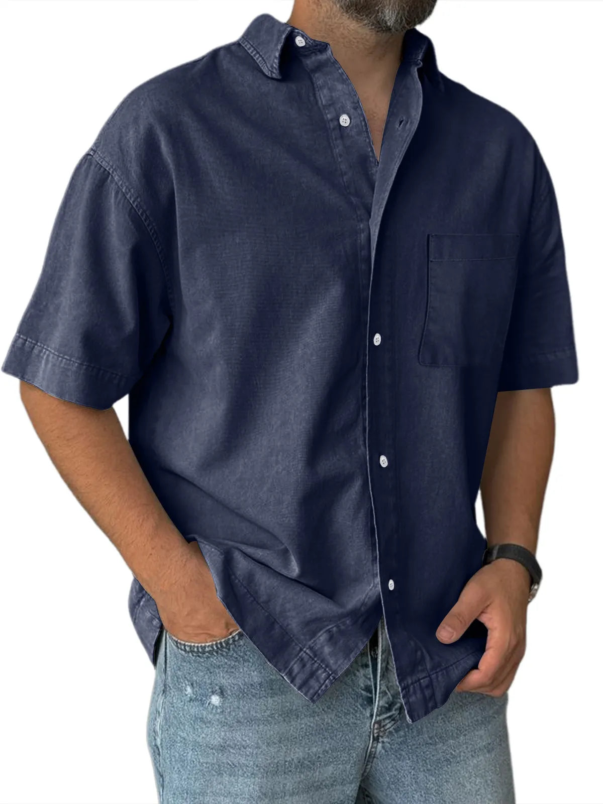 Men's Everyday Casual Pocket Solid Color Comfortable Short Sleeve Shirt