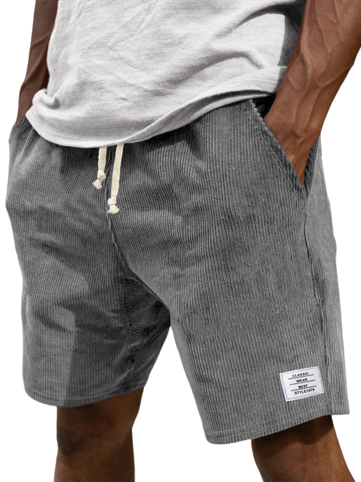 Men's Stylish Corduroy Simple Embroidered Logo Casual Lace-up Loose Shorts