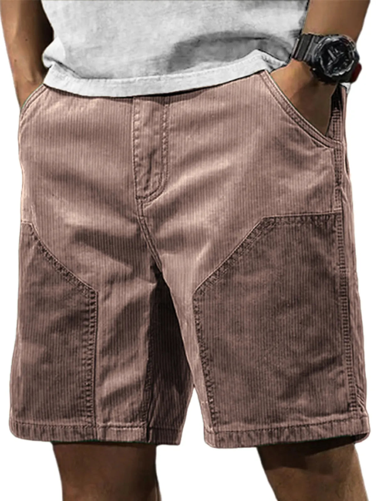Men's Stylish Retro Corduroy Contrasting Casual Loose Cargo Shorts