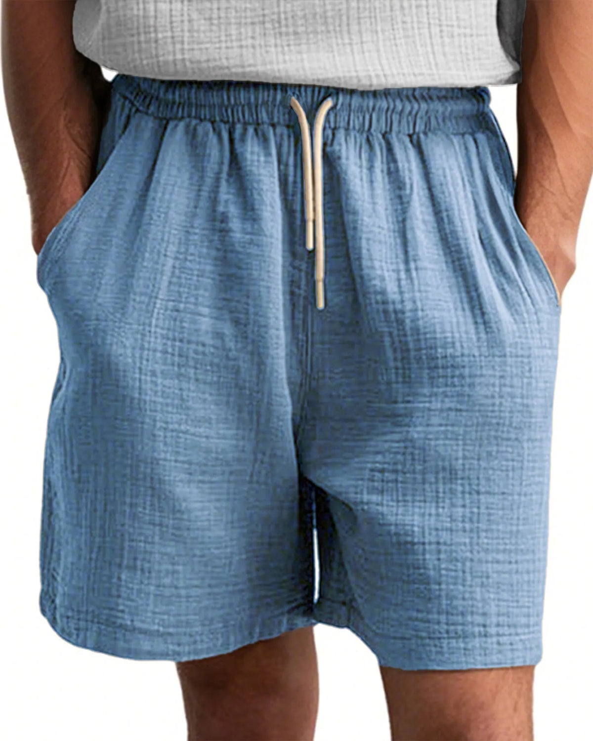 Men's Comfort Gauze Musilin Daily Casual Lace-Up Shorts with Pockets
