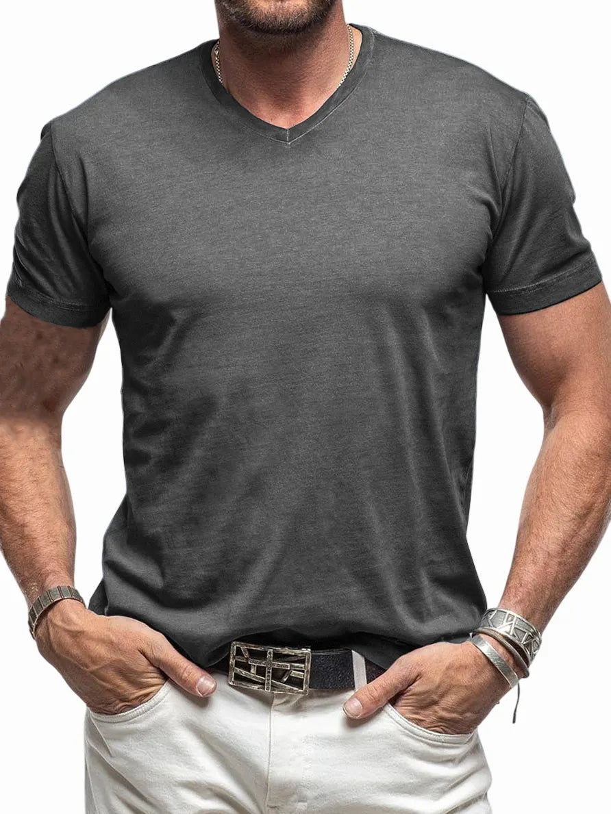 Men's Comfortable V-neck Cotton Basic Bottoming Shirt Short-sleeved T-shirt