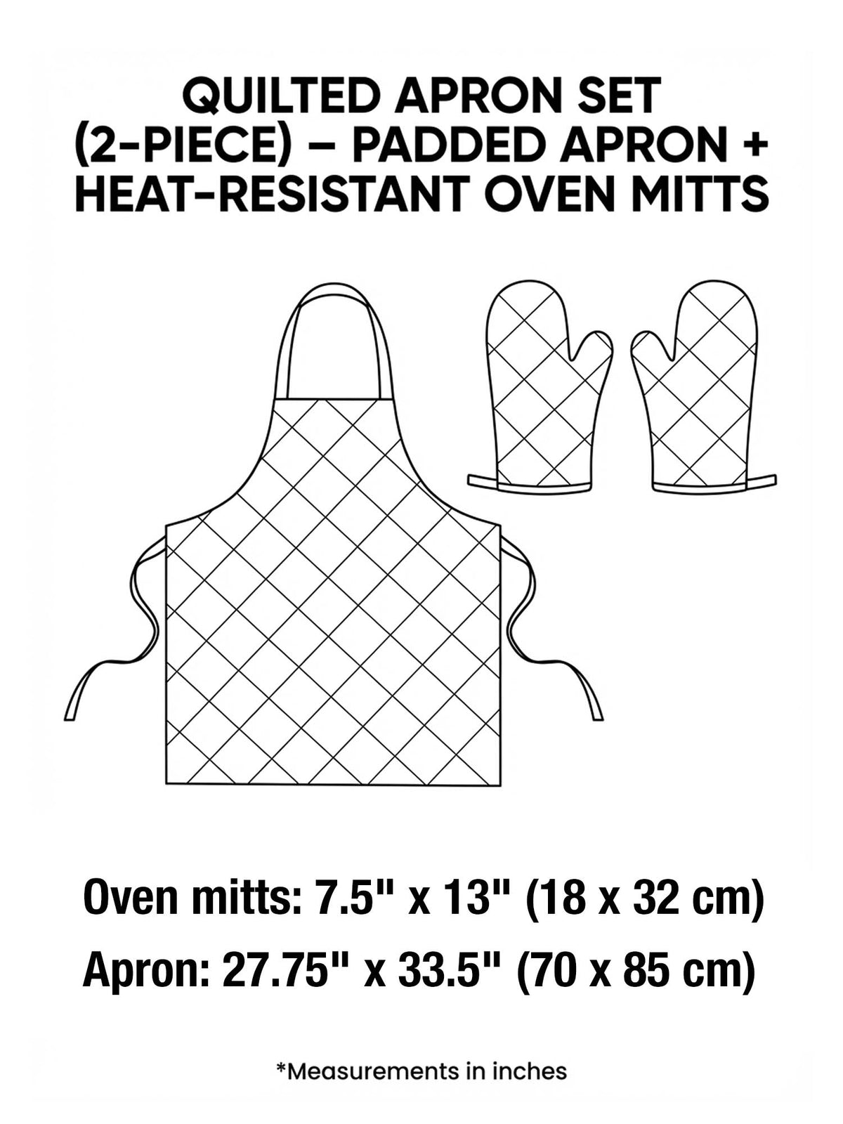 Sun And Flower Quilted Apron Set (2-Piece) – Padded Apron + Heat-Resistant Oven Mitts