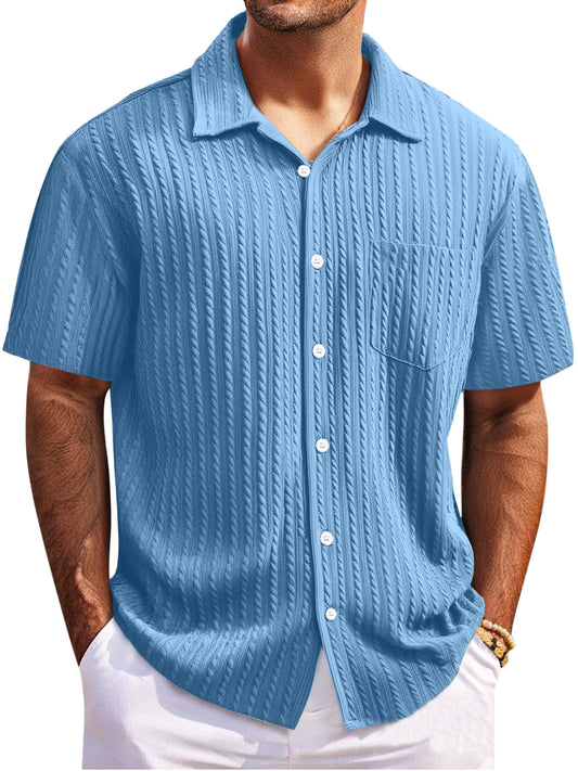 Men's Simple Everyday Twist Texture Short-sleeved Lapel Button-down Shirt