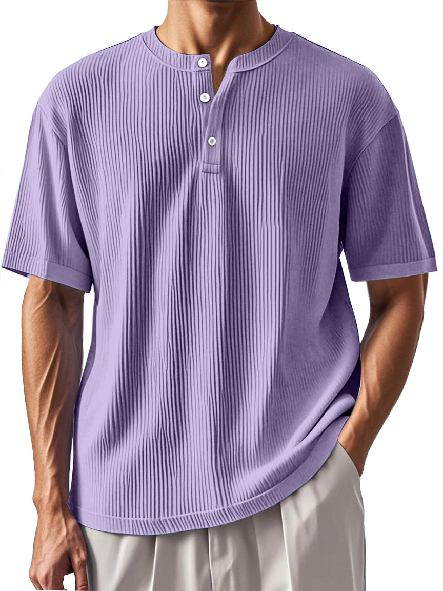 Men's Daily Pitted Textured Short-sleeved Henley Shirt