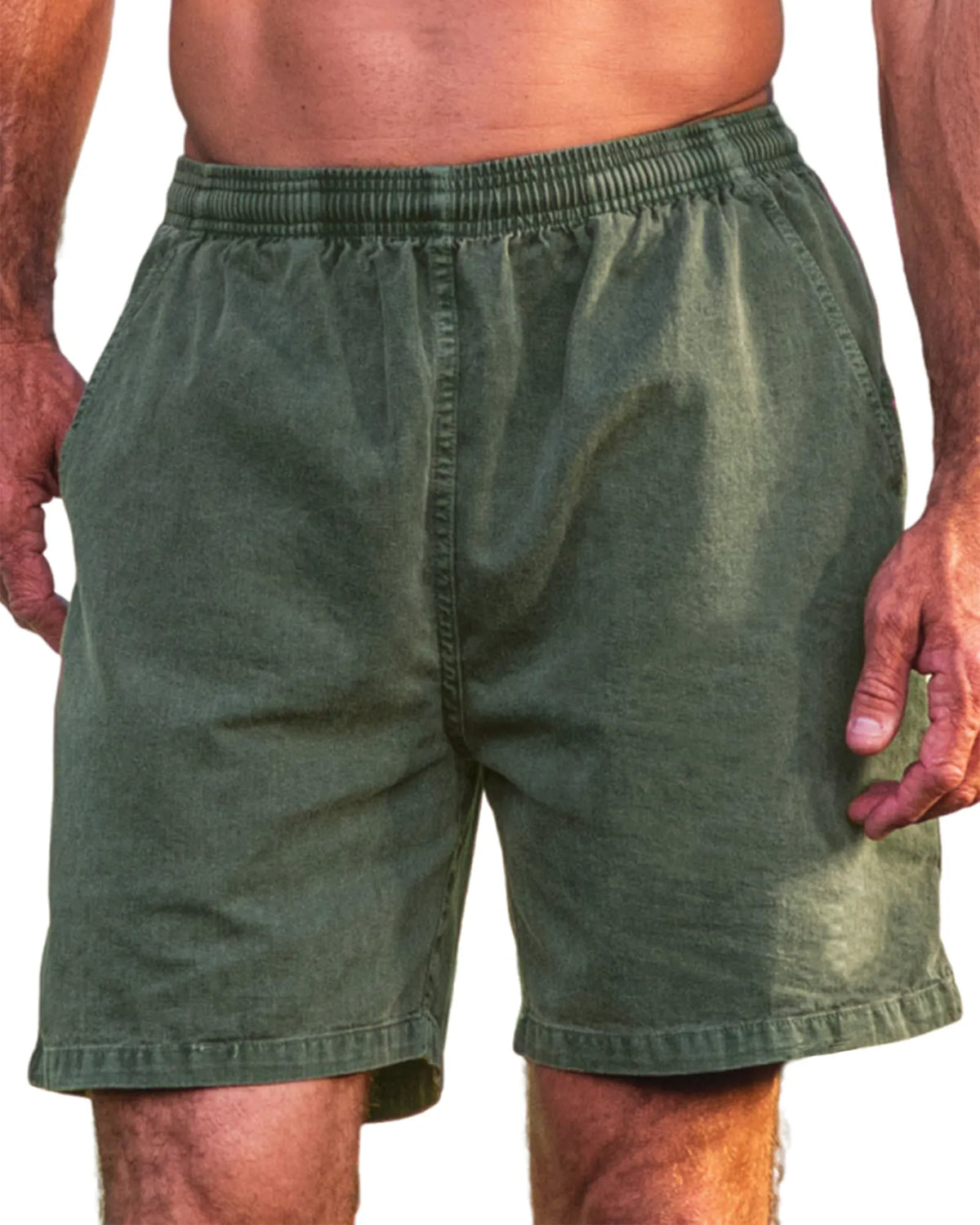 Men's Stylish Cotton Dyed Everyday Casual Elastic Waist Shorts With Side Pockets