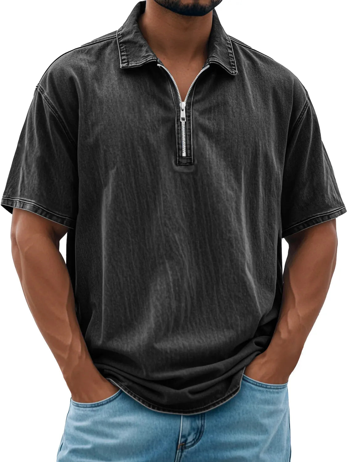 Men's Retro Daily Lapel Zipper Casual Short Sleeve POLO Shirt