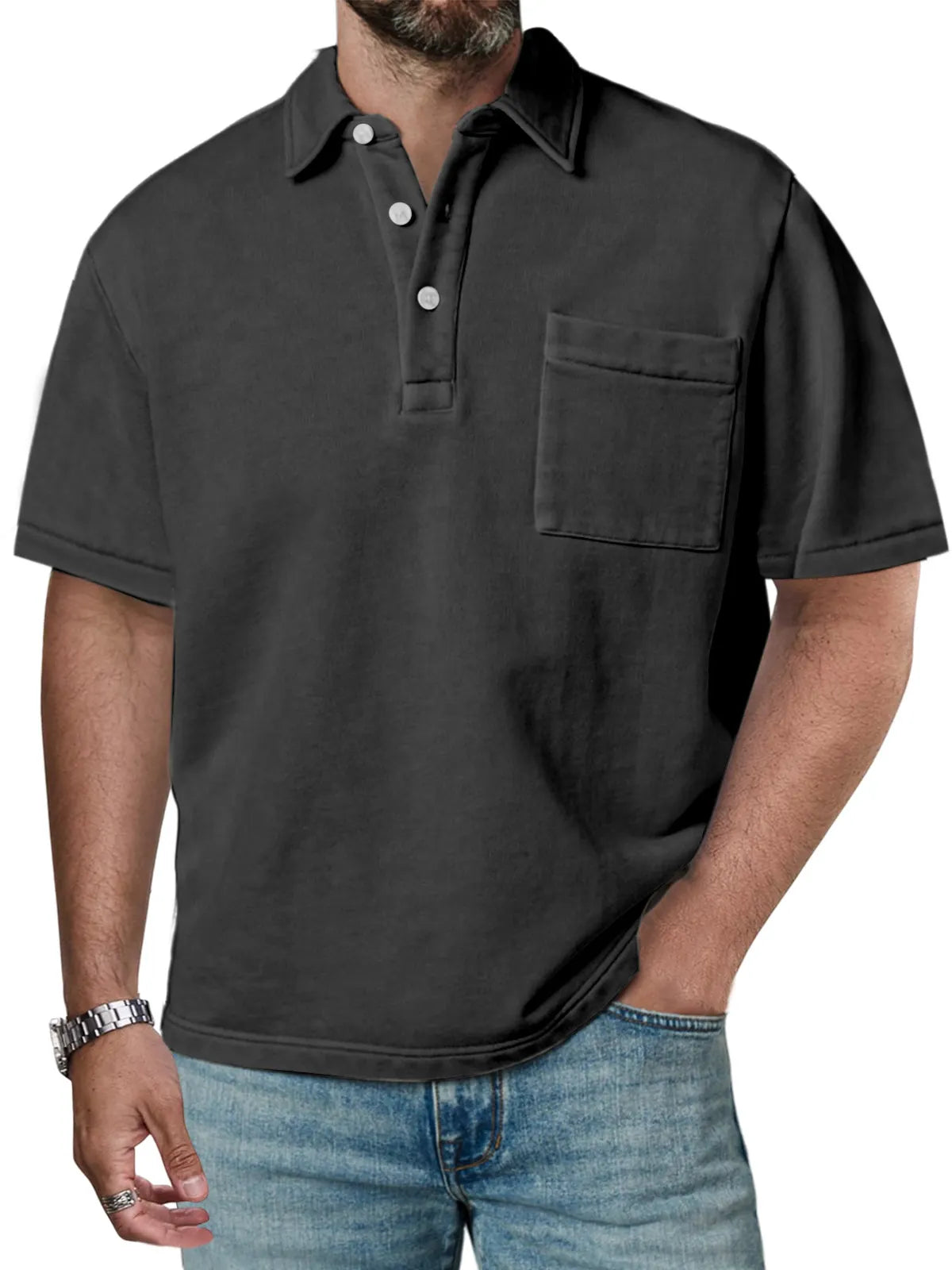 Men's Casual Solid Color Daily Simple Lapel Short-sleeved Polo Shirt