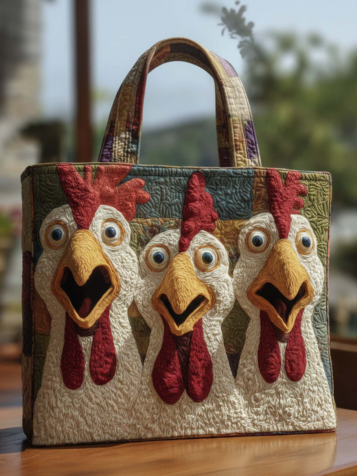 Funky Chicken Quilted Tote Bag Style B