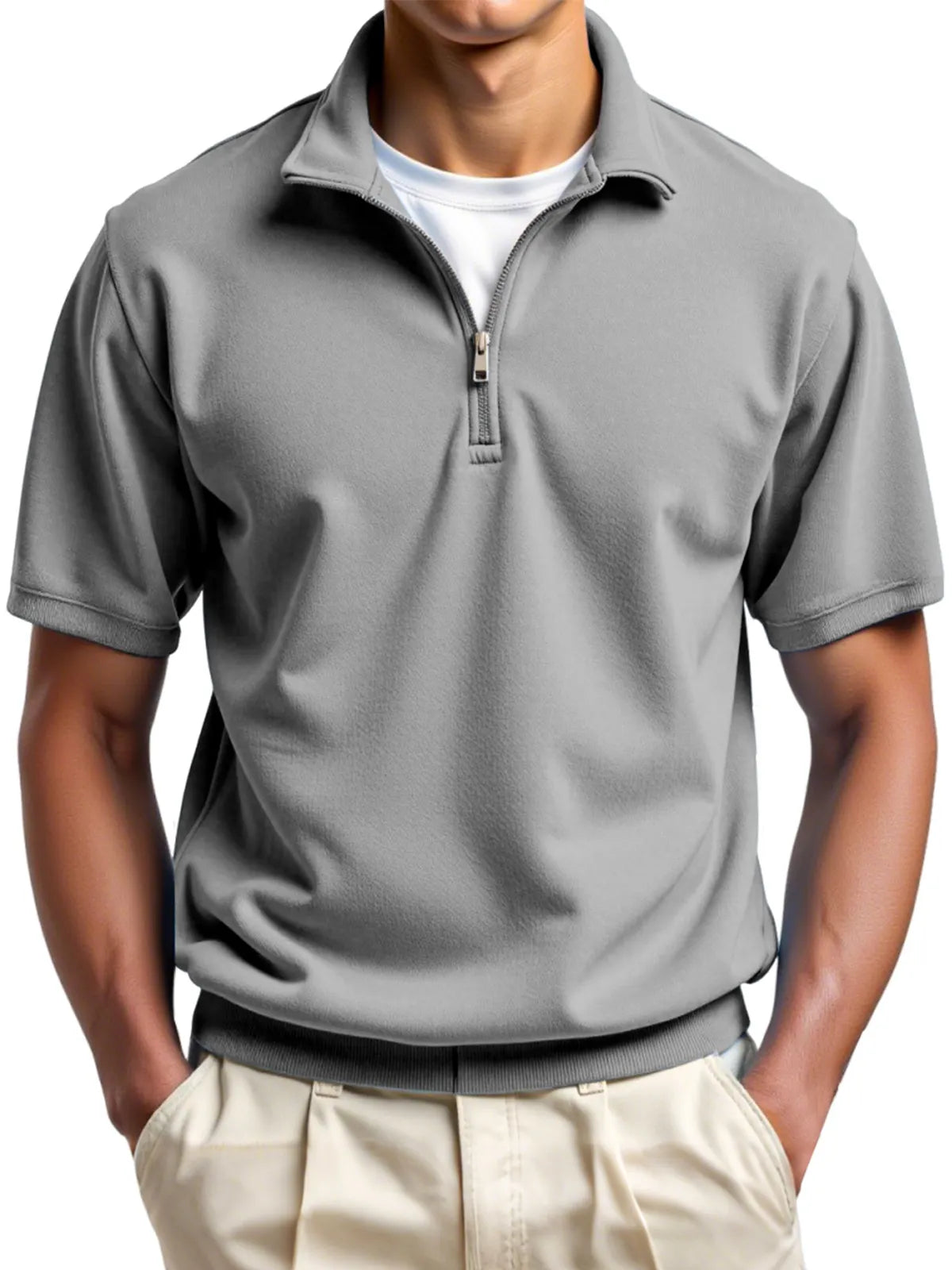 Men's Daily Simple Solid Color Zipper Polo Shirt