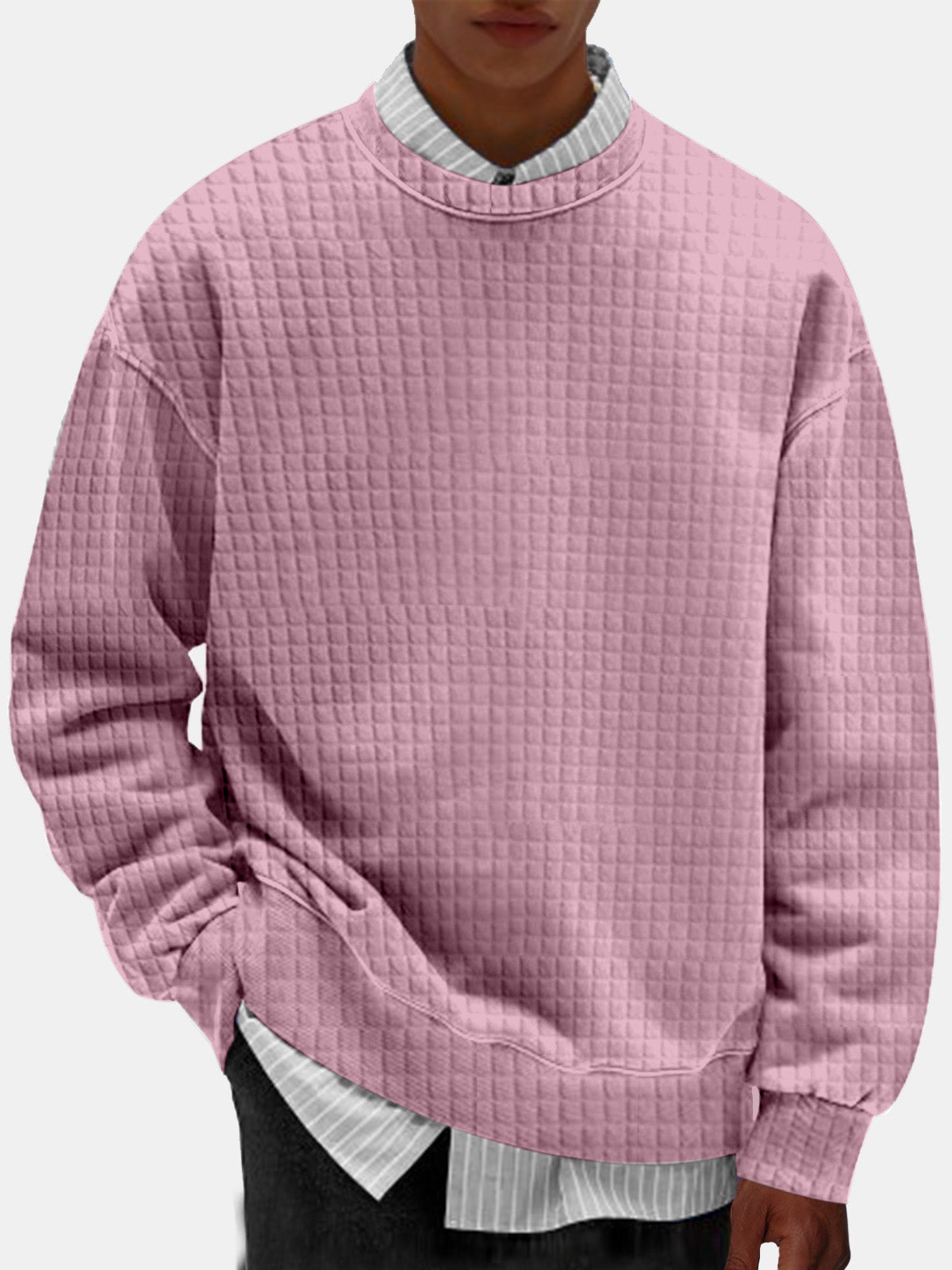 Men's Casual Solid Color Comfortable Small Square Round Neck Sweatshirt