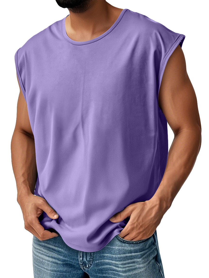Men's Daily Pure Cotton Round Neck Waistcoat Solid Color Comfortable Sleeveless Vest