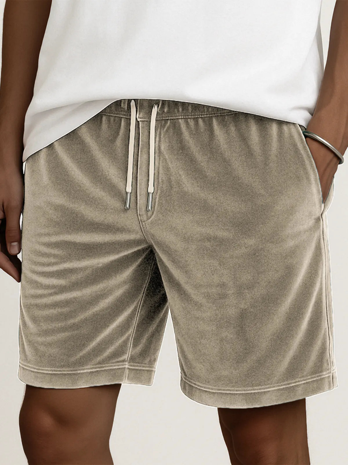 Men's Stylish Velvet Lace-Up Comfort Casual Elastic Waist Stretch Shorts