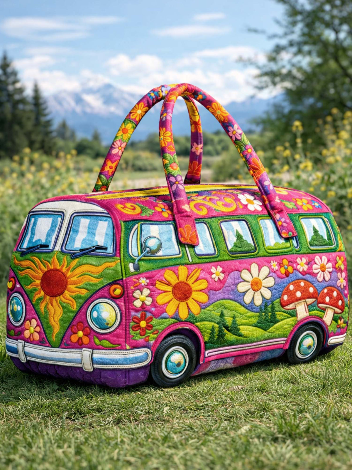 Hippie Van Frog Quilted Duffle Bag
