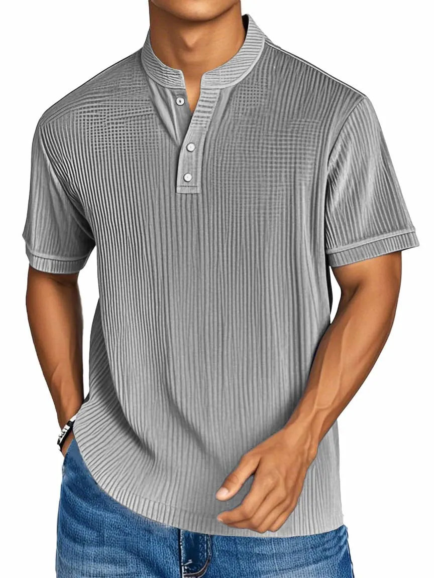 Men's Fashion Casual Textured Fabric Short-sleeved Henley Shirt