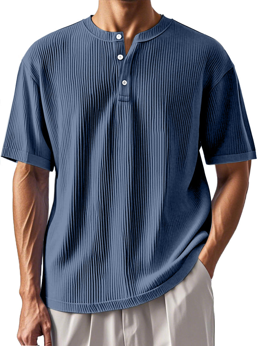 Men's Daily Pitted Textured Short-sleeved Henley Shirt