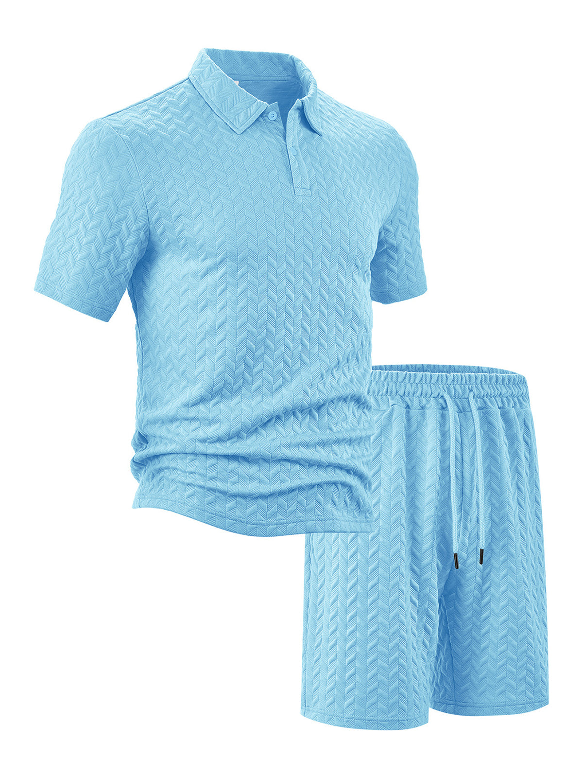 Men's Jacquard Texture Holiday Casual Polo Shirt Lapel Short-sleeved Shorts Suit