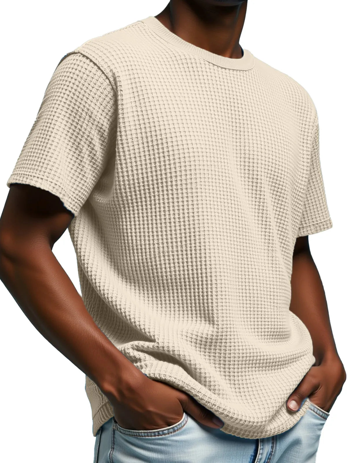 Men's Simple Solid Color Waffle Texture Short-sleeved Round Neck T-shirt