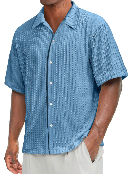 Men's Daily Texture Casual Lapel Solid Color Comfortable Short-sleeved Shirt