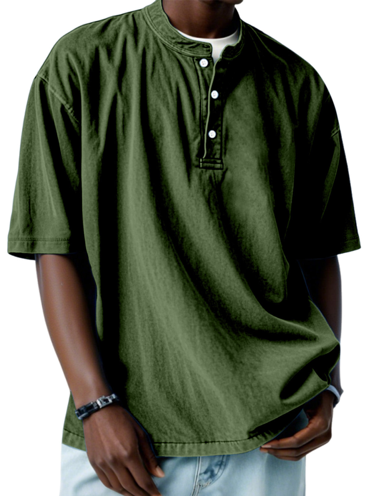 Men's Casual Simple Solid Color Short Sleeve Henley Shirt