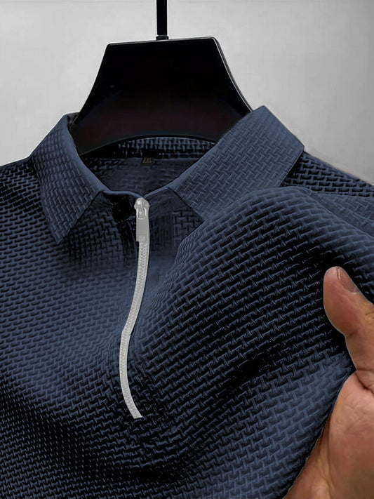 Men's Summer Ice Silk Breathable Fashion Casual Zipper Short-sleeved Polo