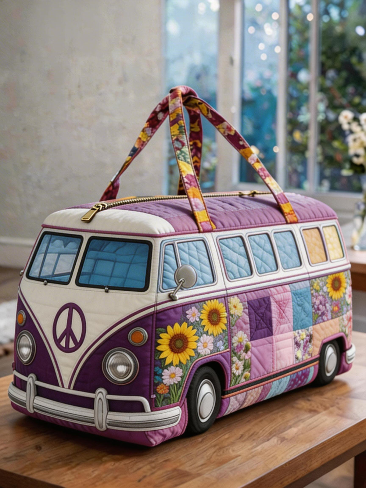 Purple Hippie Floral Quilted Travel Bag