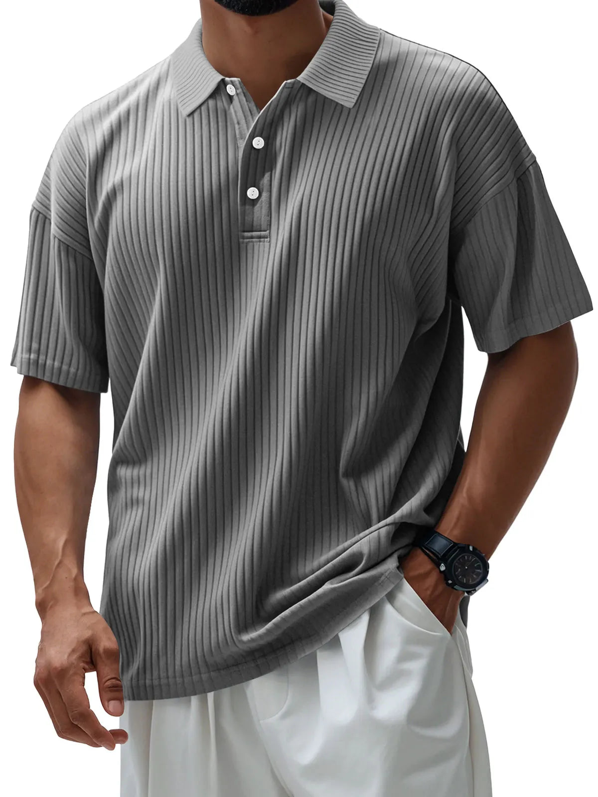 Men's Casual Pit Lapel Button Short Sleeve POLO Shirt