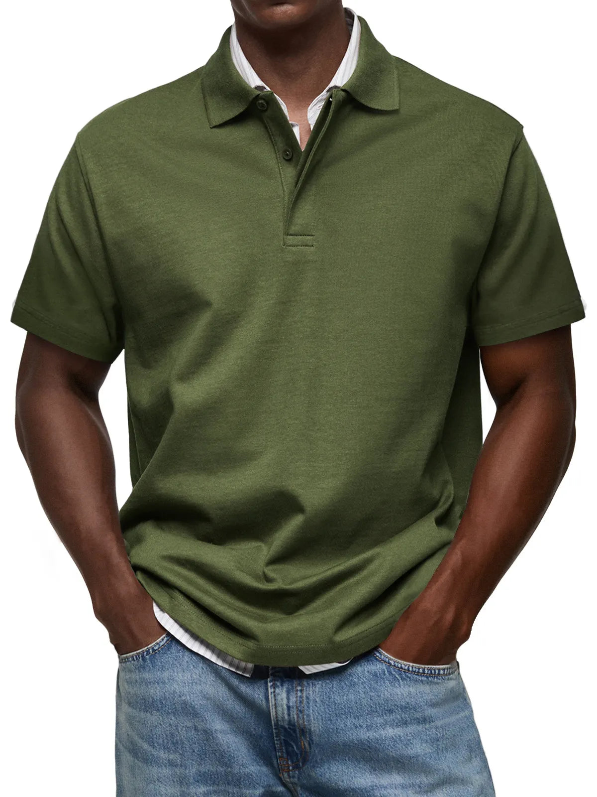 Men's Casual Lapel Button Up Comfortable Short Sleeve POLO Shirt