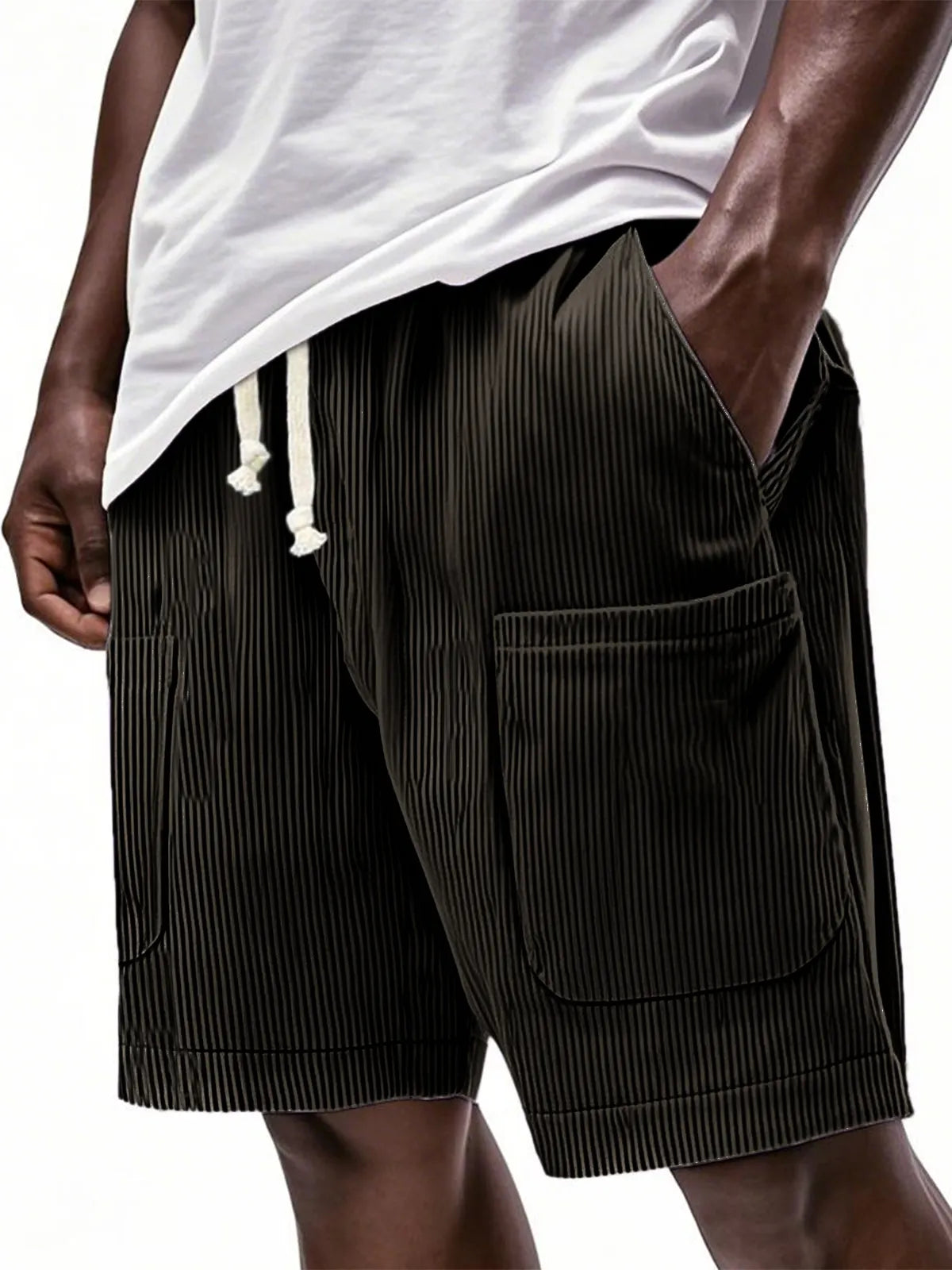 Men's Stylish Multi-pocket Corduroy Lace-up Loose Vacation Casual Shorts
