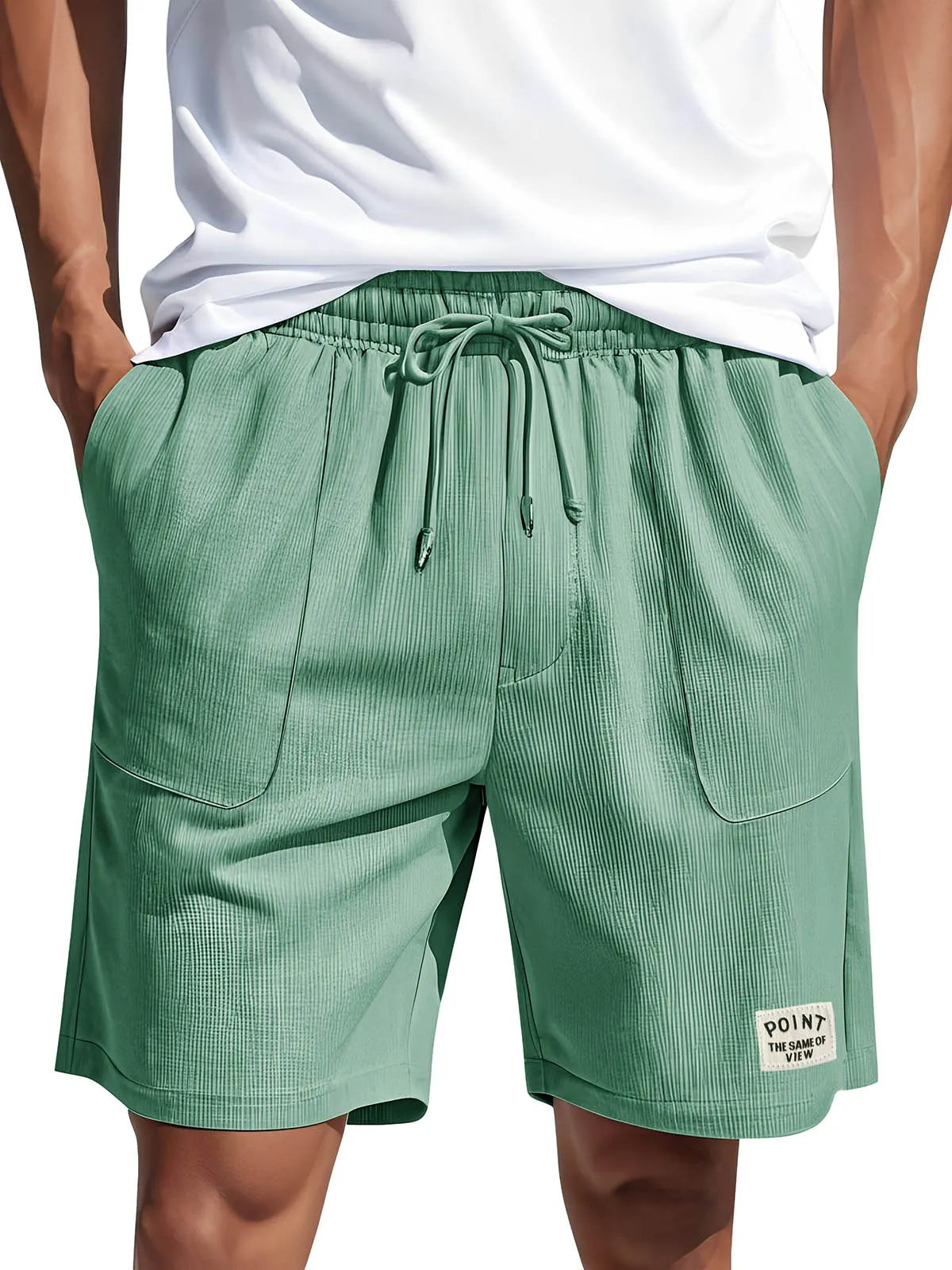 Men's Fashion Casual Corduroy Logo Embroidered Pocket Lace-up Shorts