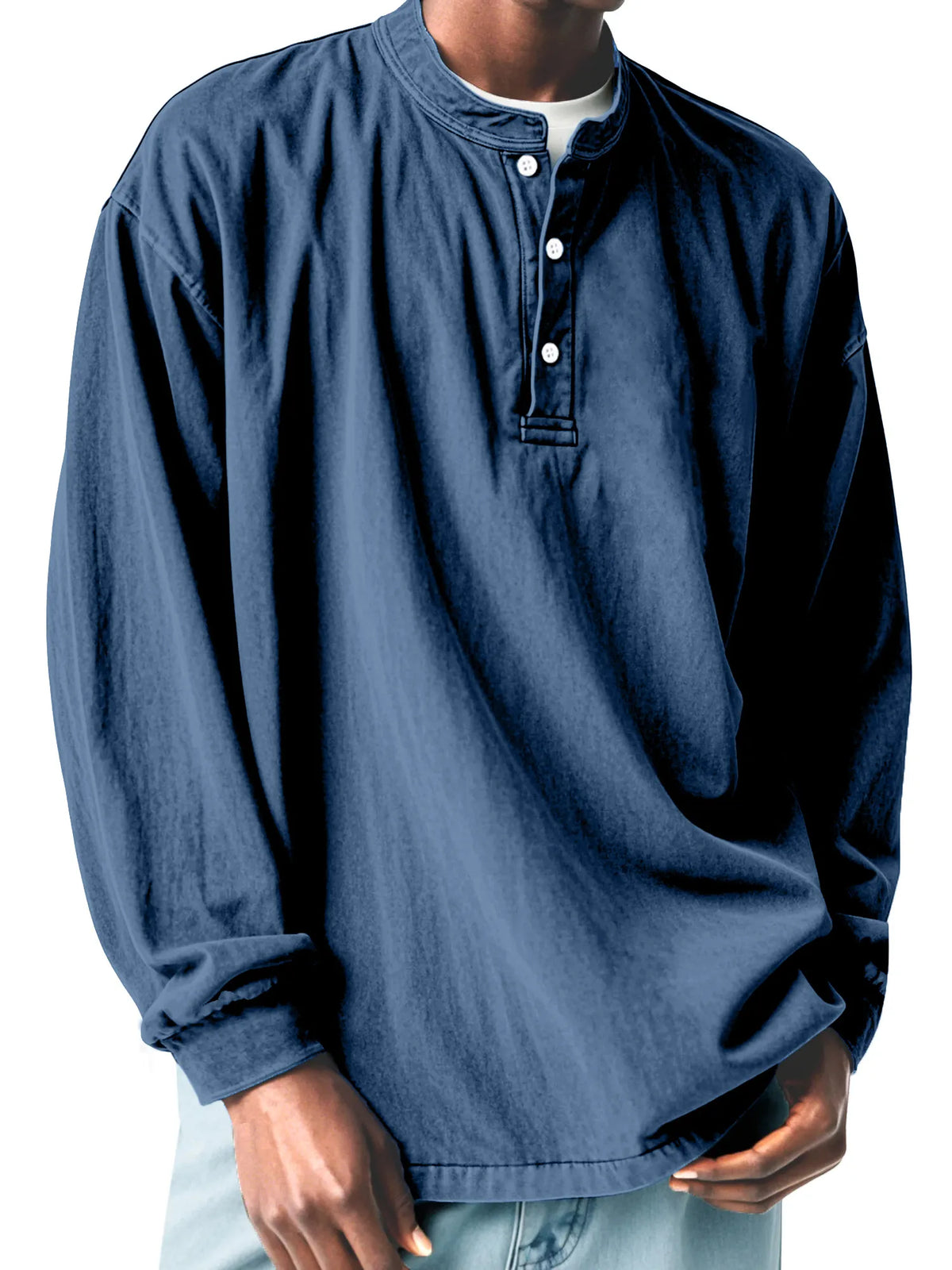 Men's Casual Simple Solid Color Long Sleeve Henley Shirt