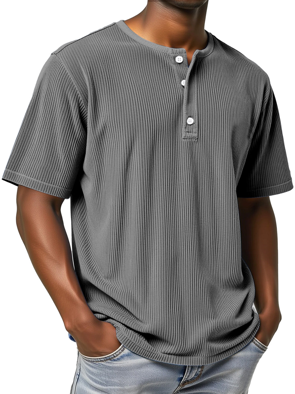 Men's Casual Simple Solid Color Pit Short-sleeved Henley Shirt