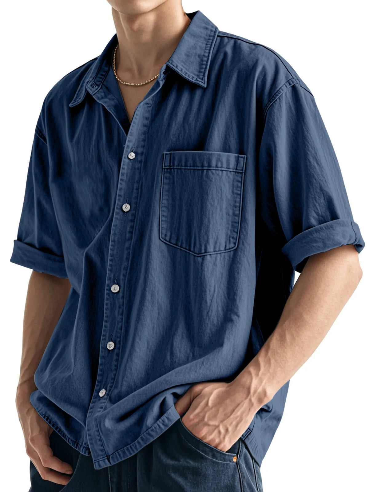 Men's Casual Simple Daily Solid Color Short Sleeve Shirt