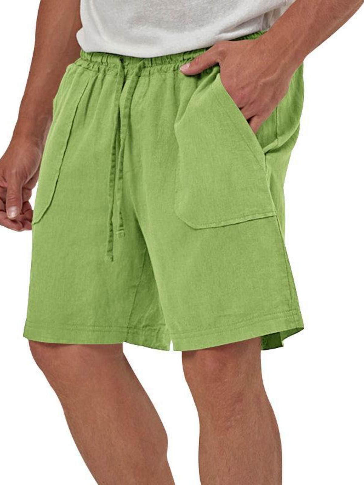 Men's Linen Casual Vacation Double Pocket Drawstring Elastic Waist Shorts Cropped Pants