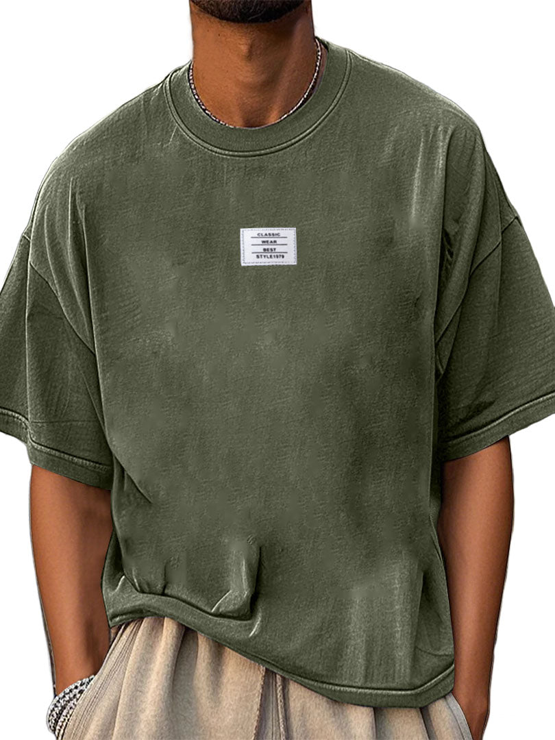 Men's Fashion Pure Cotton Washed Distressed Retro Simple Casual Short-sleeved T-shirt
